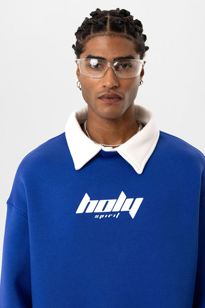 Polo Yaka Oversize Baskılı Sweatshirt