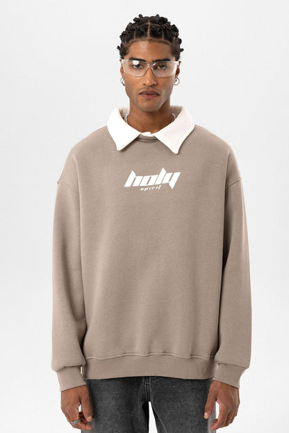 Polo Yaka Oversize Baskılı Sweatshirt