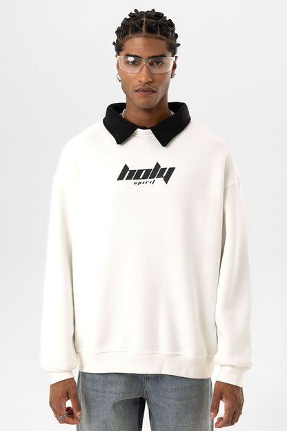 Polo Yaka Oversize Baskılı Sweatshirt