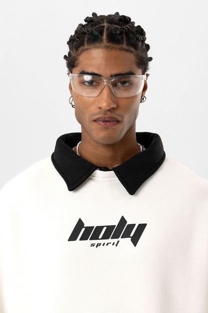 Polo Yaka Oversize Baskılı Sweatshirt