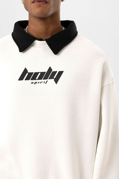 Polo Yaka Oversize Baskılı Sweatshirt