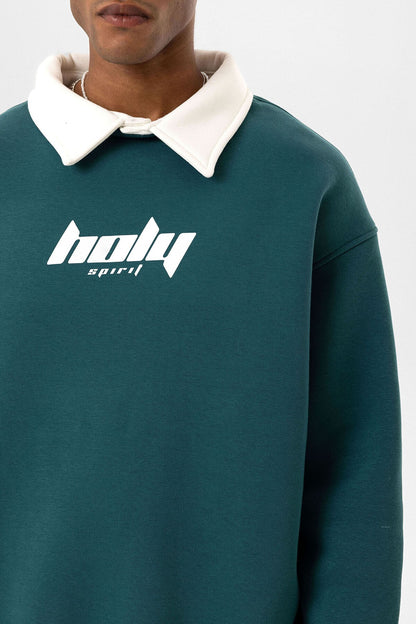Polo Yaka Oversize Baskılı Sweatshirt