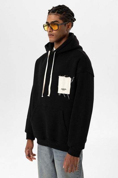 Etiket Detaylı Oversize Kapüşonlu Sweatshirt