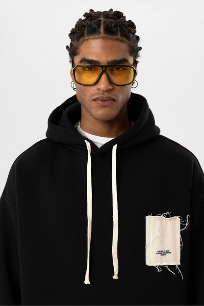 Etiket Detaylı Oversize Kapüşonlu Sweatshirt