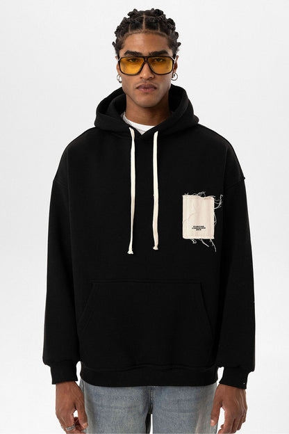 Etiket Detaylı Oversize Kapüşonlu Sweatshirt