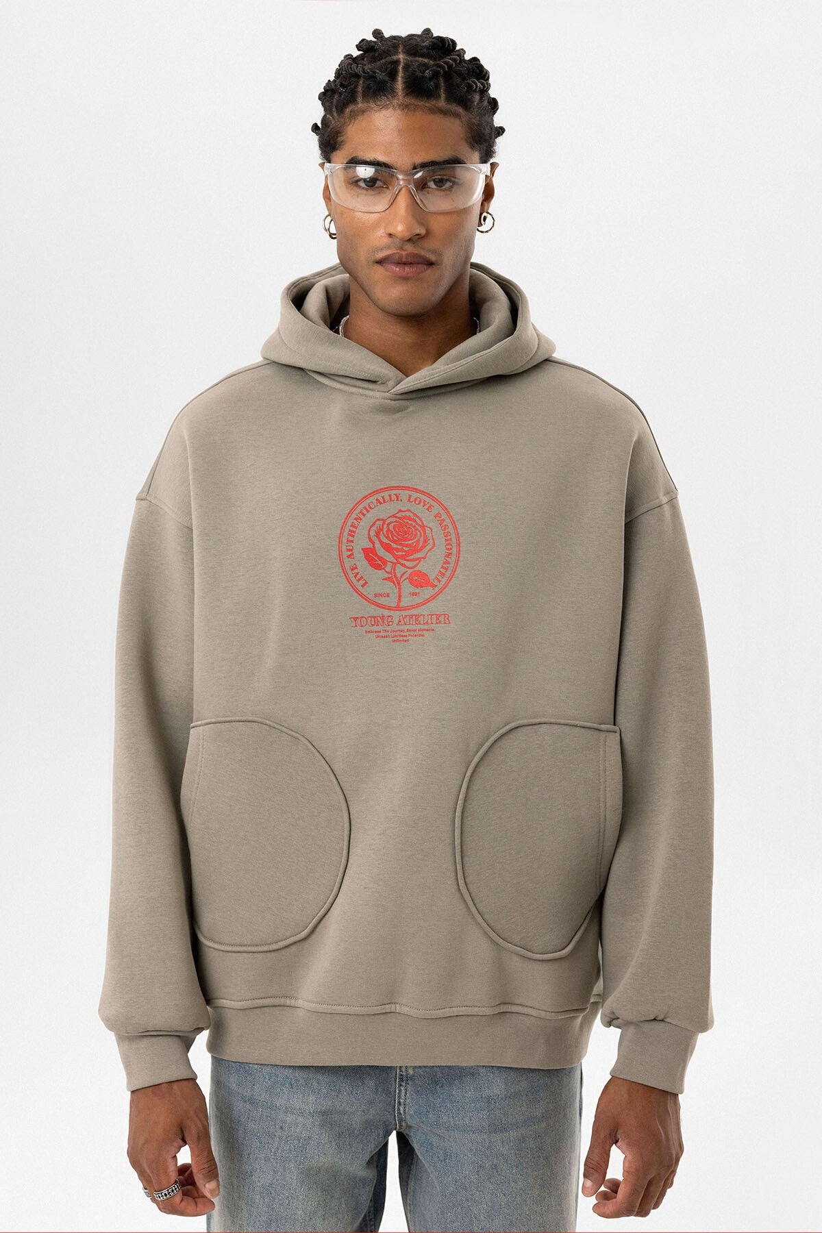Cep Detaylı Baskılı Overıze Sweatshirt