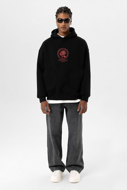 Cep Detaylı Baskılı Overıze Sweatshirt