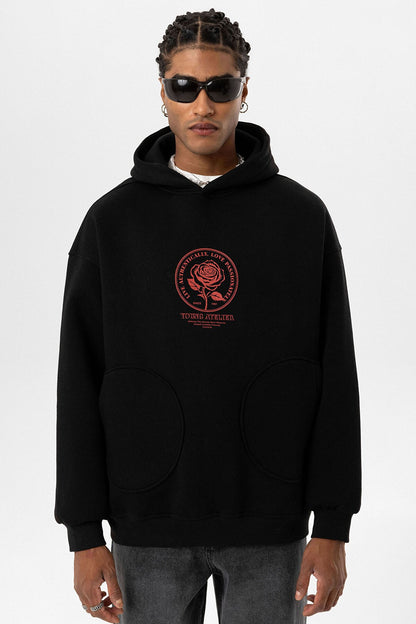 Cep Detaylı Baskılı Overıze Sweatshirt