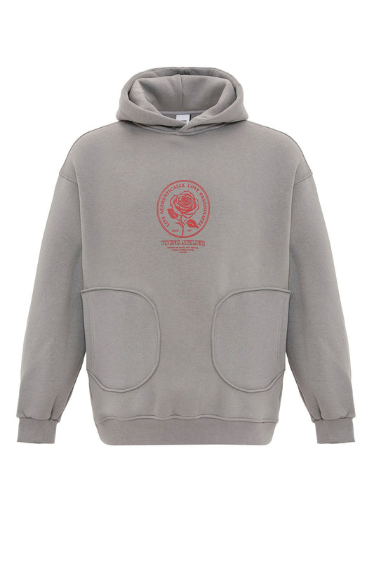 Cep Detaylı Baskılı Overıze Sweatshirt