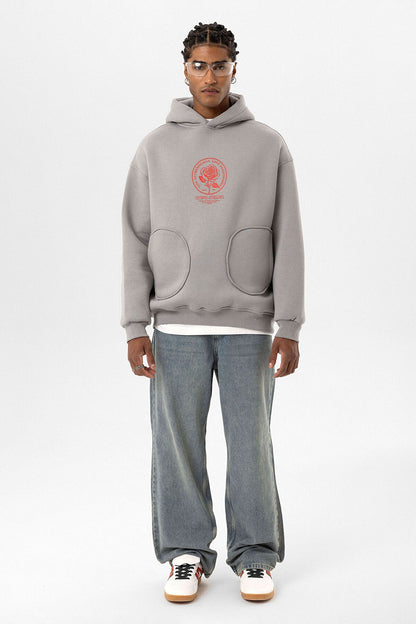 Cep Detaylı Baskılı Overıze Sweatshirt