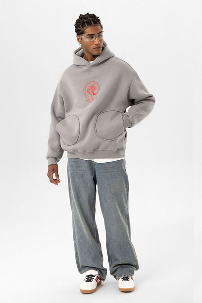 Cep Detaylı Baskılı Overıze Sweatshirt