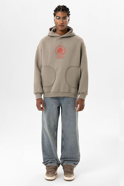 Cep Detaylı Baskılı Overıze Sweatshirt