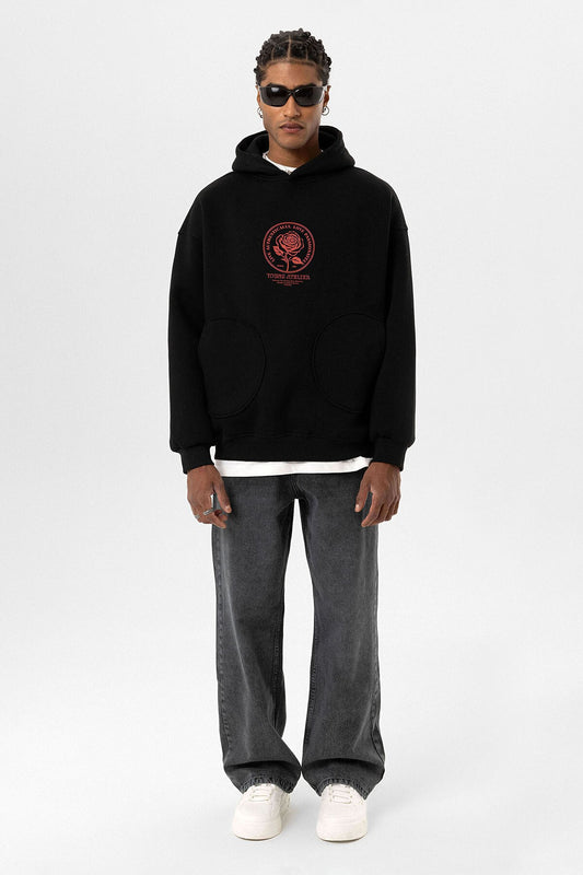 Cep Detaylı Baskılı Overıze Sweatshirt