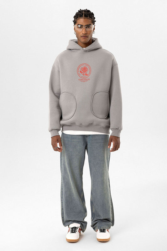 Cep Detaylı Baskılı Overıze Sweatshirt