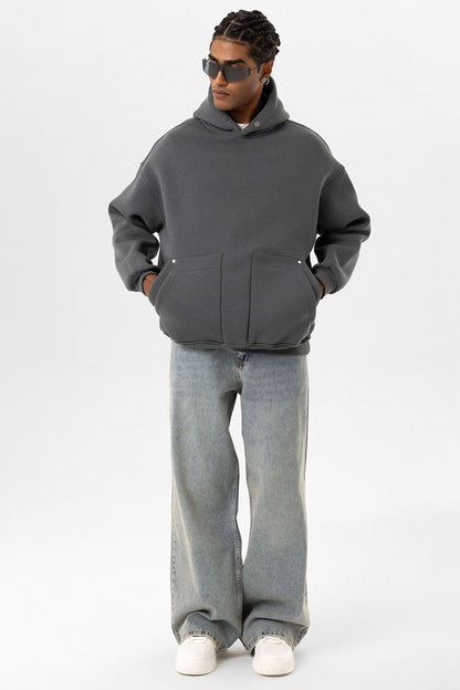Cep Detaylı Kapüşonlu Oversize Sweatshirt