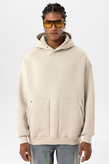 Cep Detaylı Kapüşonlu Oversize Sweatshirt