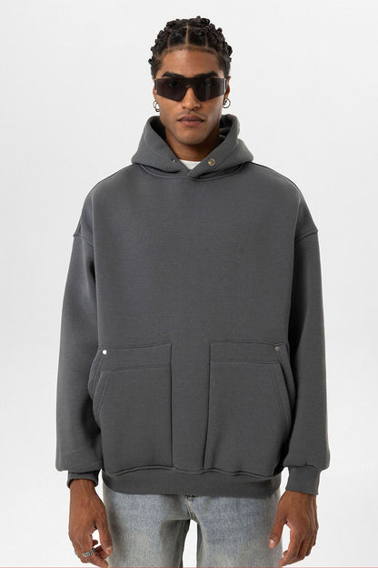 Cep Detaylı Kapüşonlu Oversize Sweatshirt