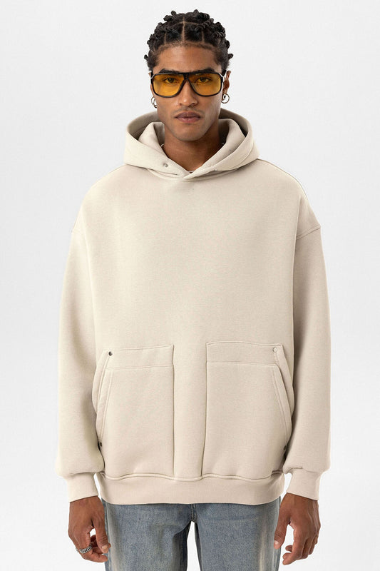 Cep Detaylı Kapüşonlu Oversize Sweatshirt