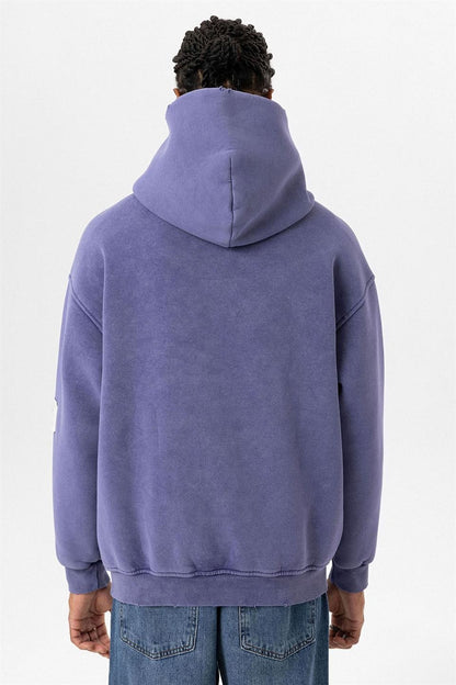 Kart Detaylı Yıkamalı Oversize Sweatshirt