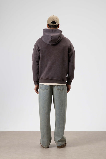 Kart Detaylı Yıkamalı Oversize Sweatshirt