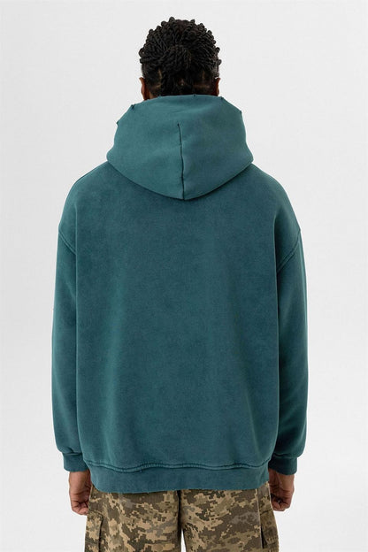 Kart Detaylı Yıkamalı Oversize Sweatshirt