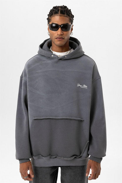 Yıkamalı Oversize Kapüşonlu Sweatshirt