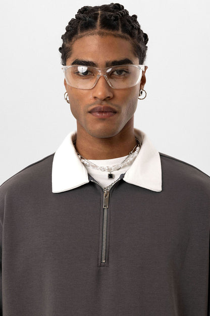 Basic Polo Yaka Fermuar Detaylı Sweatshirt