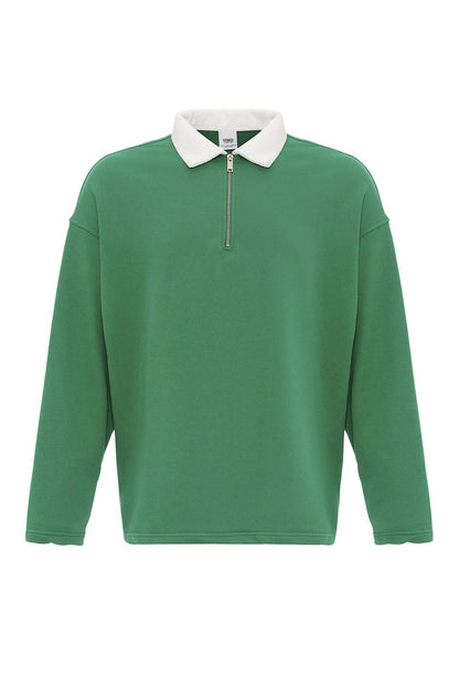 Basic Polo Yaka Fermuar Detaylı Sweatshirt