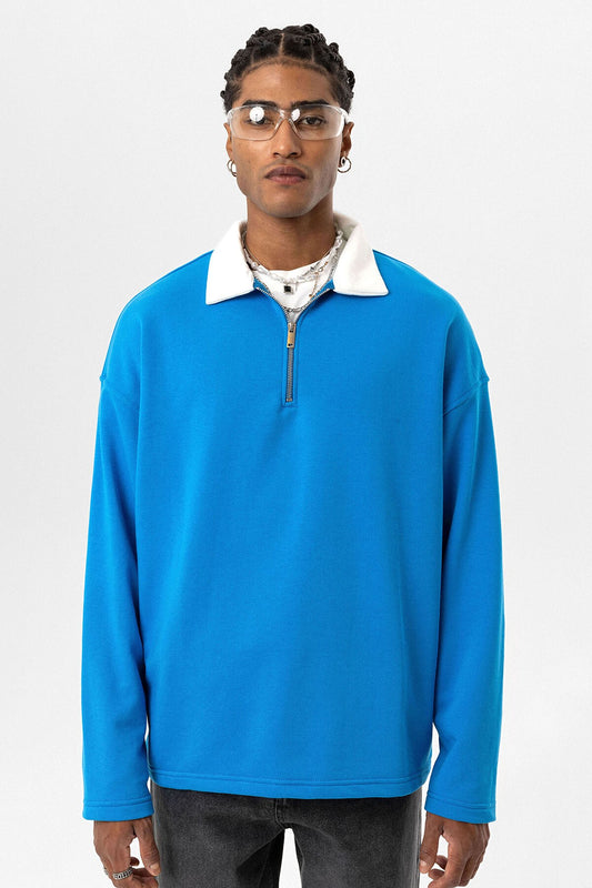 Basic Polo Yaka Fermuar Detaylı Sweatshirt
