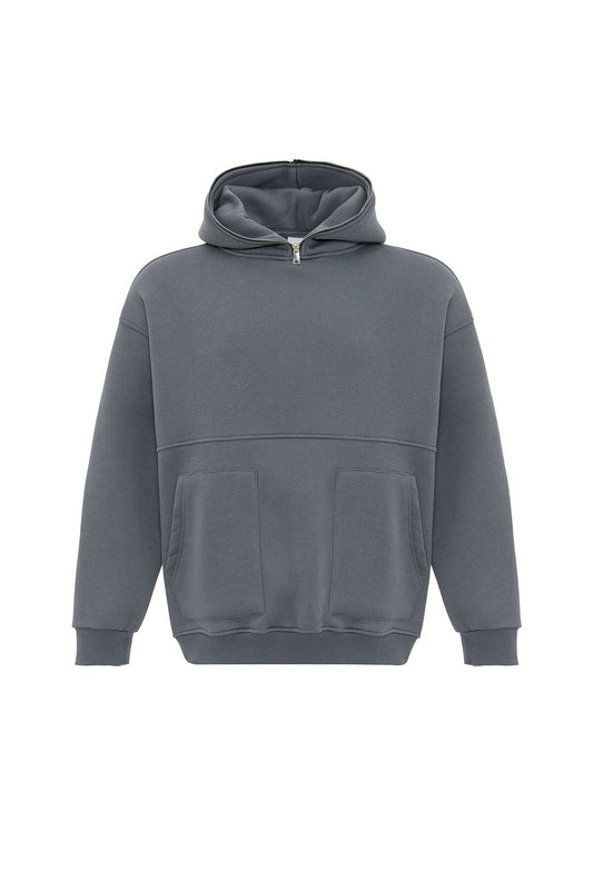 Çift Cep Fermuar Detaylı Kapüşonlu Sweatshirt