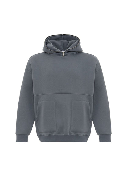 Çift Cep Fermuar Detaylı Kapüşonlu Sweatshirt
