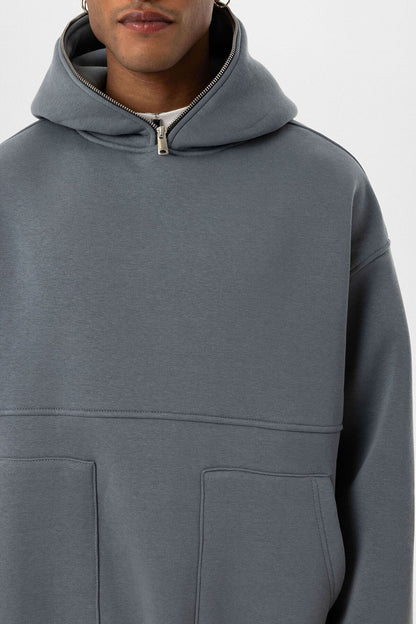 Çift Cep Fermuar Detaylı Kapüşonlu Sweatshirt