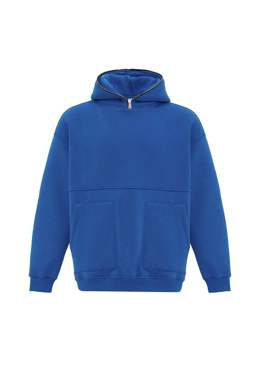 Çift Cep Fermuar Detaylı Kapüşonlu Sweatshirt