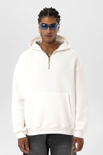 Basic Oversize Fermuar Detaylı Kapüşonlu Sweatshirt