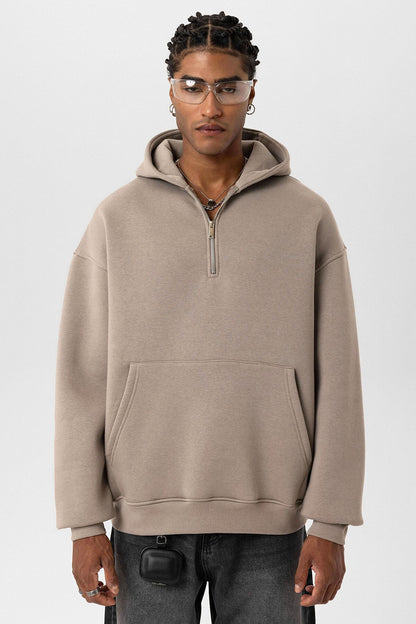 Basic Oversize Fermuar Detaylı Kapüşonlu Sweatshirt