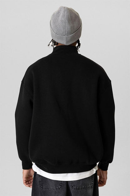 Basic Fermuarlı Oversize Sweatshirt