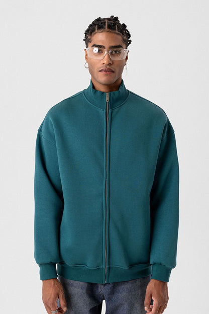 Basic Fermuarlı Oversize Sweatshirt