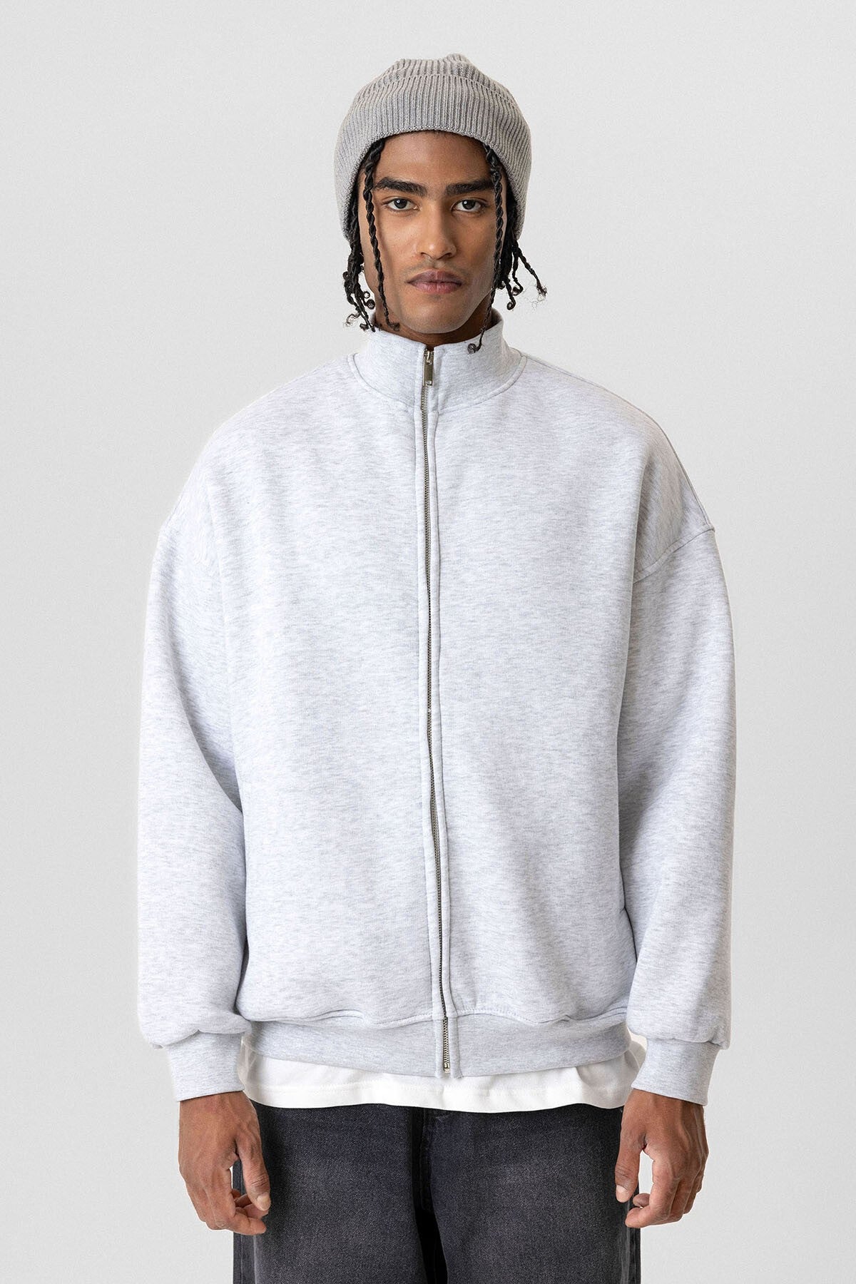 Basic Fermuarlı Oversize Sweatshirt