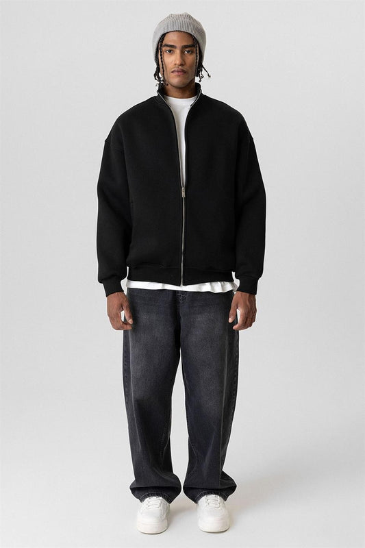 Basic Fermuarlı Oversize Sweatshirt