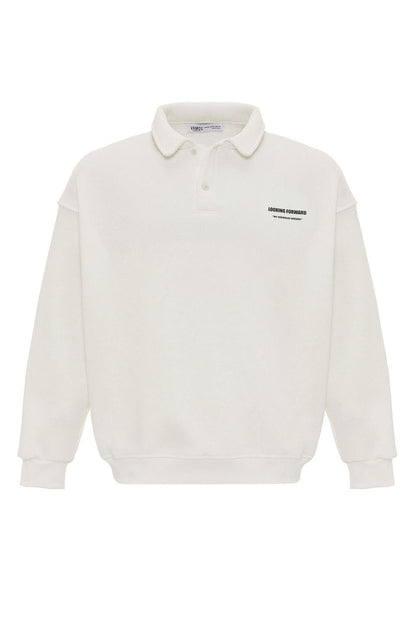 Polo Yaka Baskılı Oversize Sweatshirt