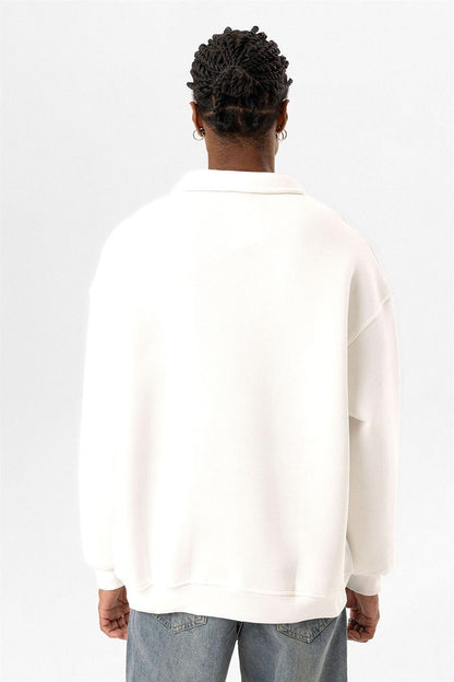 Polo Yaka Baskılı Oversize Sweatshirt