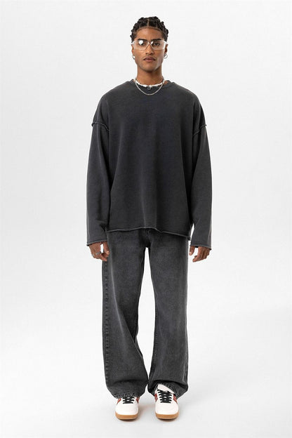 Yıkamalı Sırt Detaylı Oversize Sweatshirt