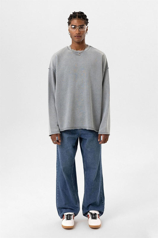 Yıkamalı Sırt Detaylı Oversize Sweatshirt