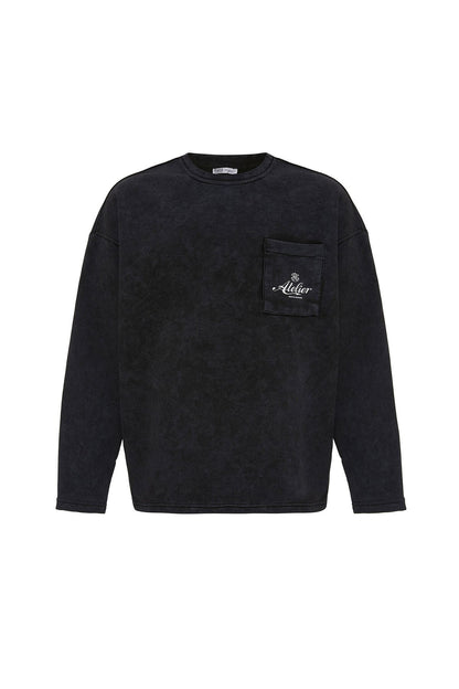 Yıkamalı Oversize Cep Detaylı Sweatshirt