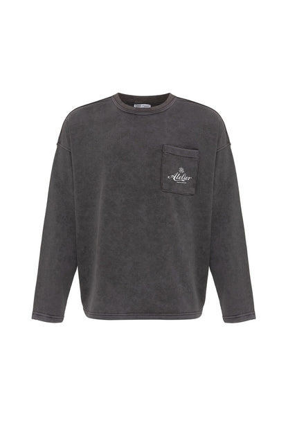 Yıkamalı Oversize Cep Detaylı Sweatshirt