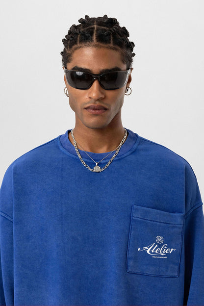 Yıkamalı Oversize Cep Detaylı Sweatshirt