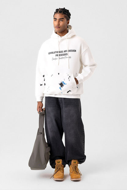 Renk Detaylı Oversize Kapüşonlu Sweatshirt