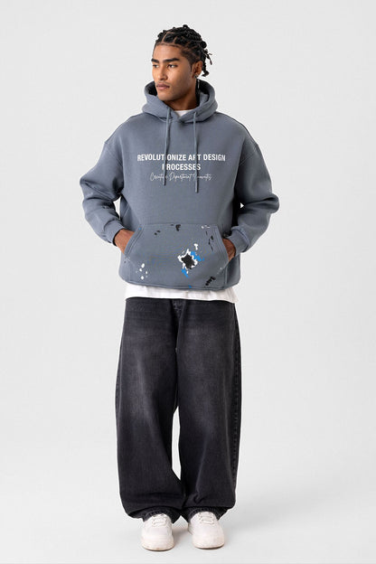 Renk Detaylı Oversize Kapüşonlu Sweatshirt