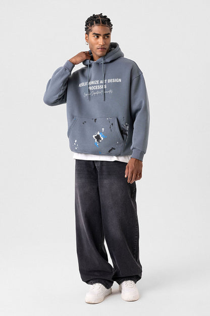 Renk Detaylı Oversize Kapüşonlu Sweatshirt