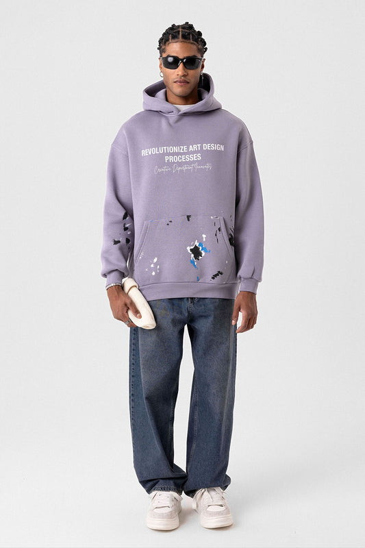 Renk Detaylı Oversize Kapüşonlu Sweatshirt